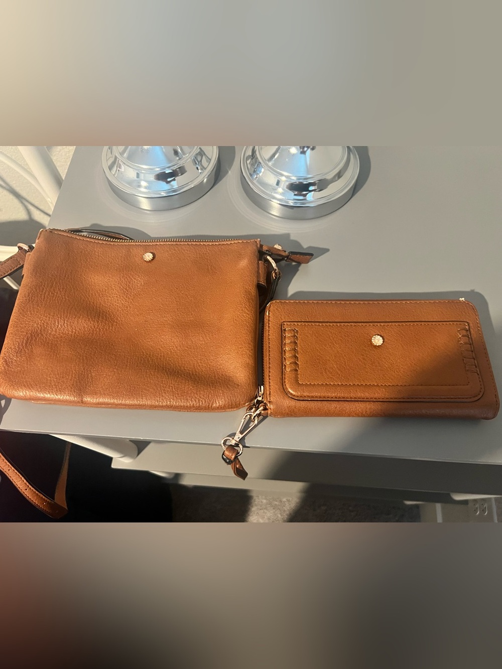LC Lauren Conrad Tan Leather Crossbody with Wallet Set
